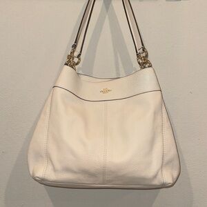 Coach Cream Pebbled Leather Edie Shoulder Hobo with Gold Hardware
